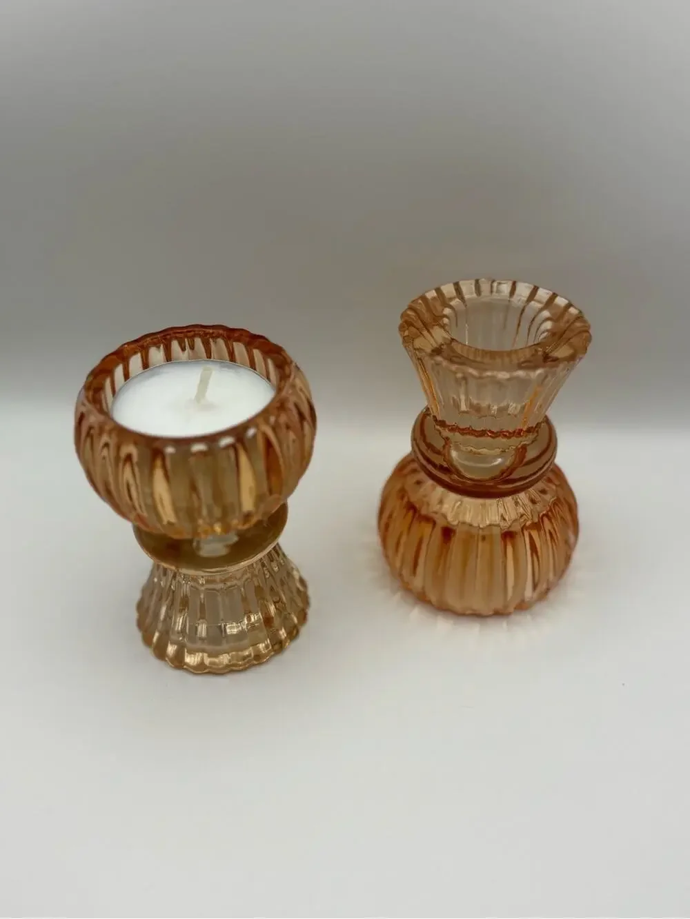Peach Colored Ribbed Glass Reversible Candle Holder Set of 2 from Talking Tables
